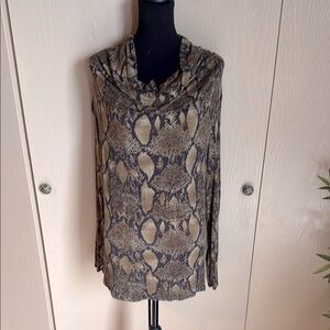 Snake Print Long Low Cowl Neck Sleeve Top